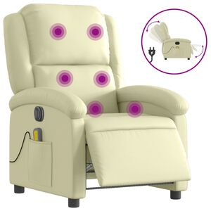 vidaXL Sill&oacute;n reclinable de masaje el&eacute;ctrico cuero aut&eacute;ntico crema