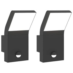 vidaXL L&aacute;mparas de pared LED exterior con sensor 2 uds aluminio negro
