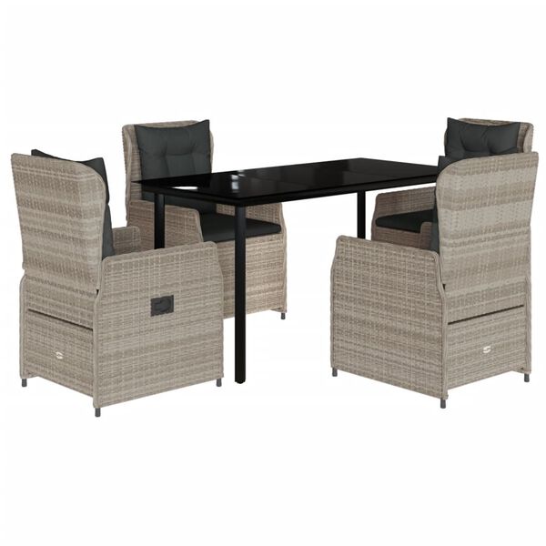 vidaXL Set comedor de jard&iacute;n 5 pzas cojines rat&aacute;n sint&eacute;tico gris claro