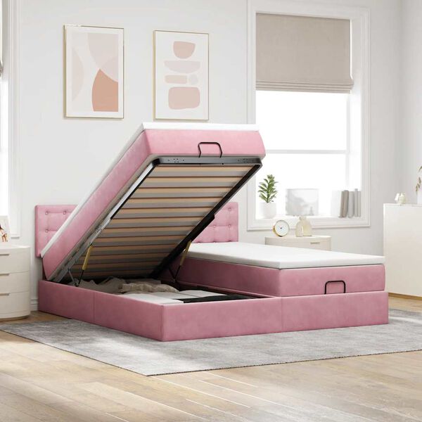 vidaXL Estructura de cama otomana colchones terciopelo rosa 200x200cm