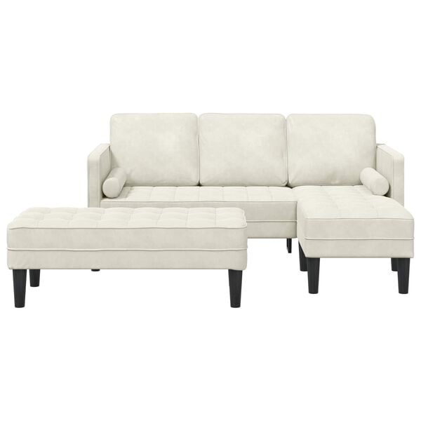 vidaXL Juego de Sof&aacute; con coj&iacute;n 2 pcs Crema Poli&eacute;ster