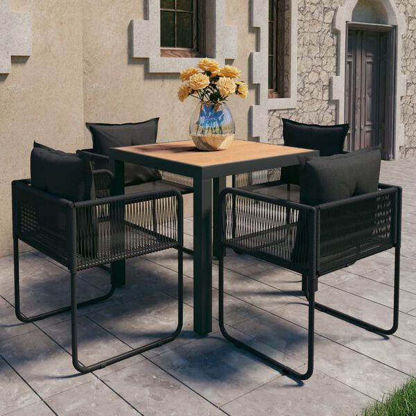 vidaXL Set de comedor de jardín de 5 piezas PVC ratán negro y marrón