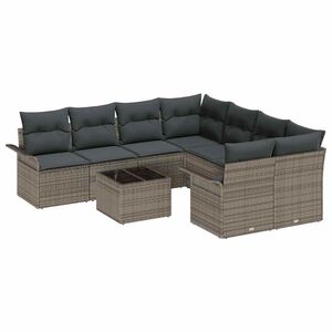 vidaXL Conjunto de sof&aacute;s de jard&iacute;n 9 uds. Gris rat&aacute;n sint&eacute;tico