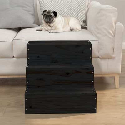 vidaXL Escalera para mascotas madera maciza pino negro 40x37,5x35 cm