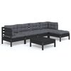 vidaXL Muebles de jard&iacute;n 6 pzas con cojines negro madera de pino