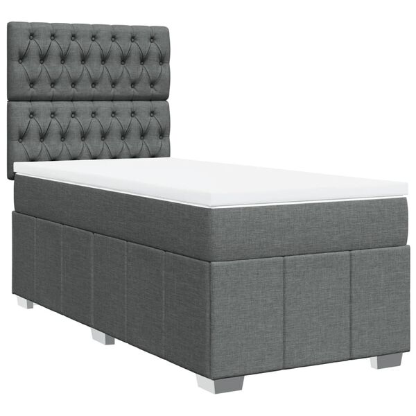 vidaXL Cama box spring con colch&oacute;n tela gris oscuro 100x200 cm