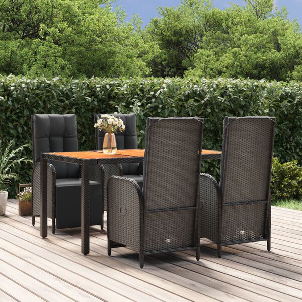 vidaXL Set de muebles jard&iacute;n 5 pzas con cojines rat&aacute;n sint&eacute;tico negro