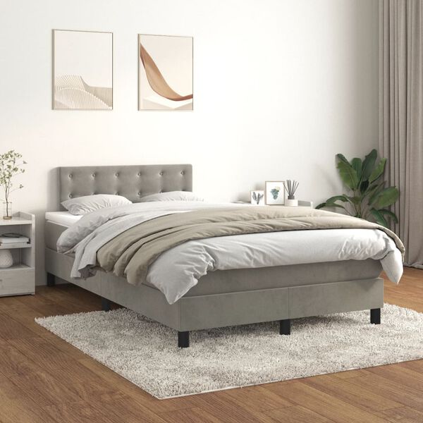 vidaXL Cama box spring con colch&oacute;n terciopelo gris claro 120x200 cm