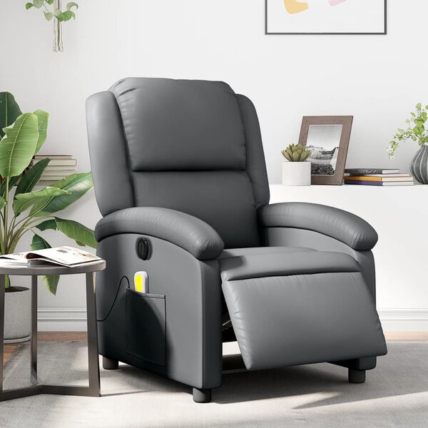 vidaXL Sill&oacute;n de masaje reclinable el&eacute;ctrico cuero sint&eacute;tico gris