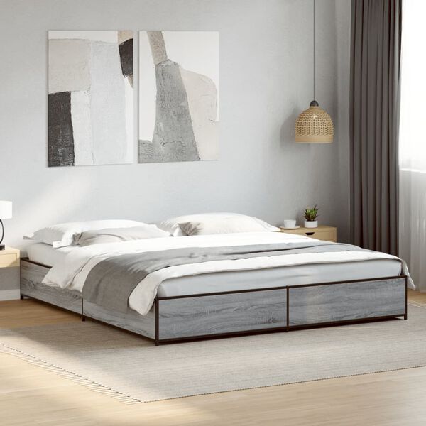 vidaXL Estructura cama madera ingenier&iacute;a metal gris Sonoma 200x200 cm