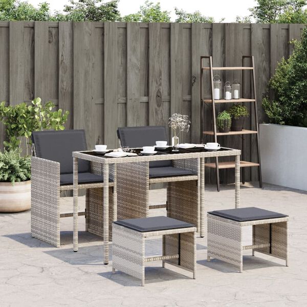 vidaXL Set comedor de jardín 5 pzas cojines ratán sintético gris claro