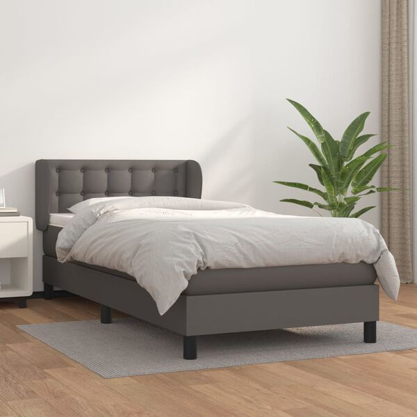vidaXL Cama box spring con colch&oacute;n cuero sint&eacute;tico gris 90x200 cm