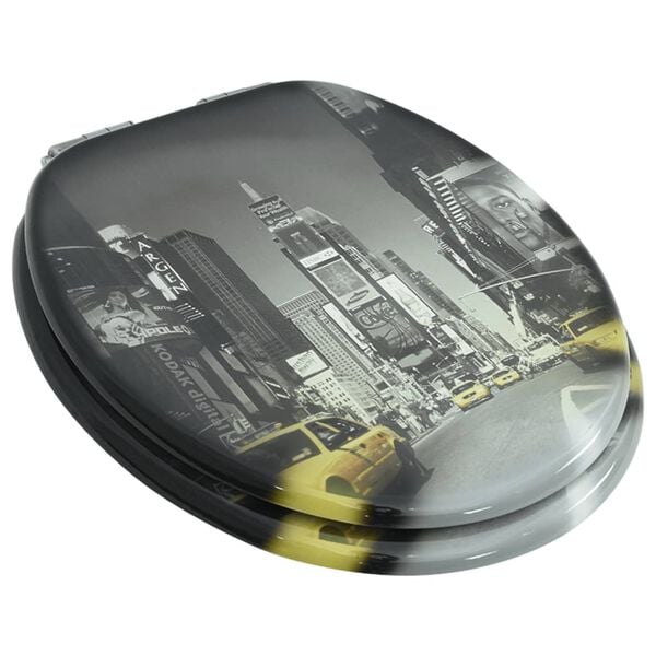 vidaXL Asiento inodoro WC tapa de cierre suave MDF diseño Nueva York