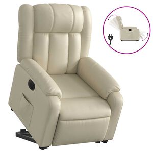 vidaXL Sill&oacute;n reclinable elevable el&eacute;ctrico de cuero sint&eacute;tico crema
