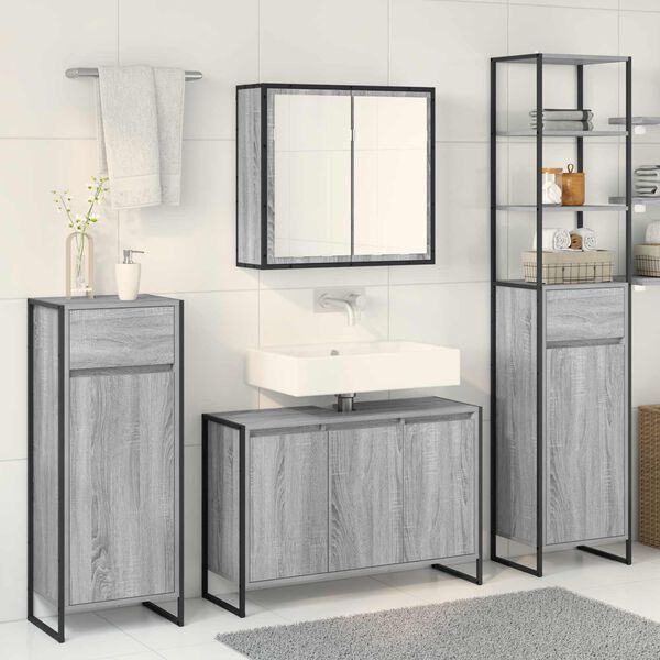 vidaXL Juego de muebles de ba&ntilde;o Gris Sonoma Madera de ingenier&iacute;a