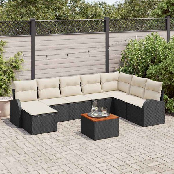 vidaXL Conjunto de sof&aacute; de jard&iacute;n 9 pcs Negro y blanco