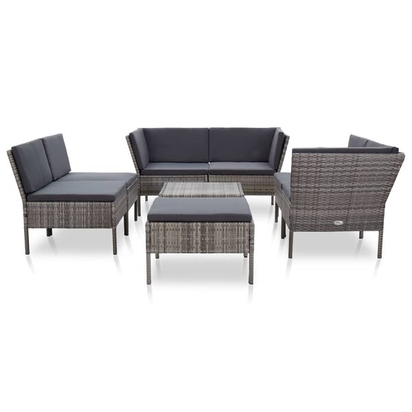 vidaXL Set de muebles de jard&iacute;n 8 pzas y cojines rat&aacute;n sint&eacute;tico gris