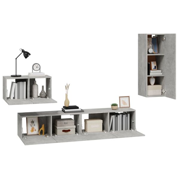 vidaXL Set de muebles de TV 4 pzas madera contrachapada gris hormig&oacute;n