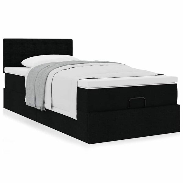 vidaXL Cama otomana con colch&oacute;n tela negra 100x200 cm