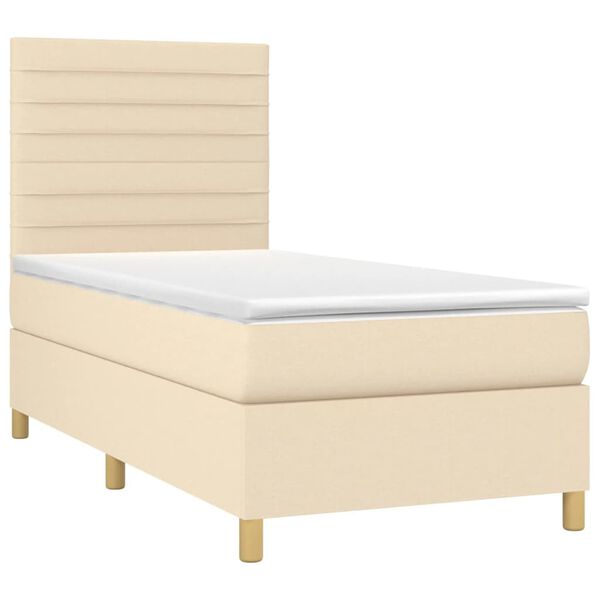 vidaXL Cama box spring colch&oacute;n y luces LED tela crema 90x200 cm