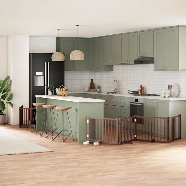 vidaXL Puerta de perros plegable 8 paneles madera &aacute;lamo marr&oacute;n 640 cm