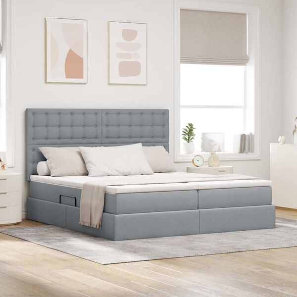 vidaXL Cama con almacenamiento Gris Claro 200 x 200 cm Cuero sint&eacute;tico