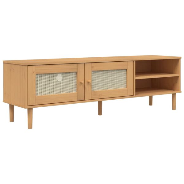 vidaXL Mueble de TV SENJA aspecto ratán madera pino marrón 158x40x49cm