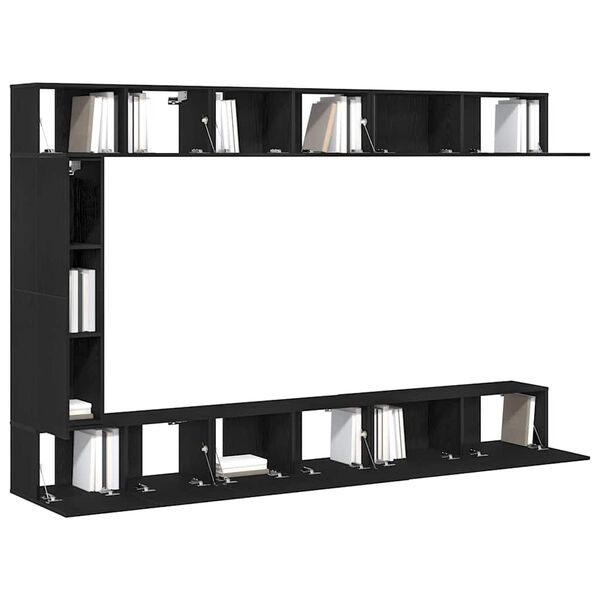 vidaXL Conjunto de mueble de TV 9 pcs Roble Negro Madera de ingenier&iacute;a