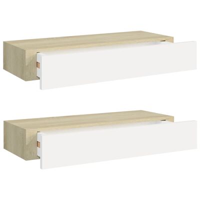 vidaXL Estantes de pared con cajón 2 uds MDF roble/blanco 60x23,5x10cm