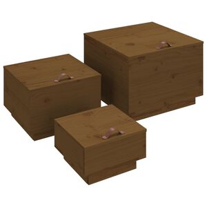 vidaXL Cajas de almacenaje con tapa 3 pzas madera maciza pino miel