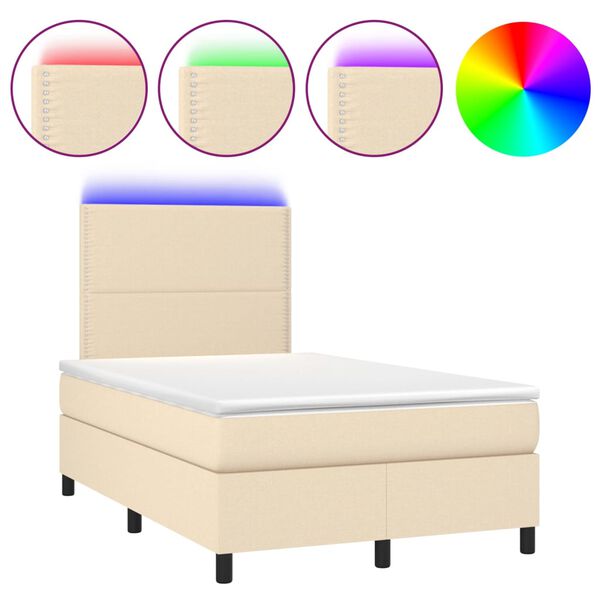 vidaXL Cama box spring con colch&oacute;n y LED tela crema 120x200 cm