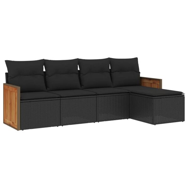 vidaXL Set de muebles de jard&iacute;n 5 pzas y cojines rat&aacute;n sint&eacute;tico negro