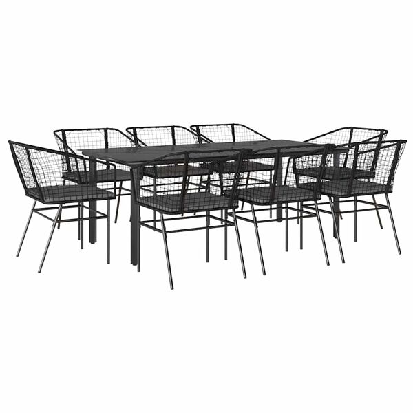 vidaXL Set de comedor jard&iacute;n 9 piezas cojines rat&aacute;n polivin&iacute;lico negro