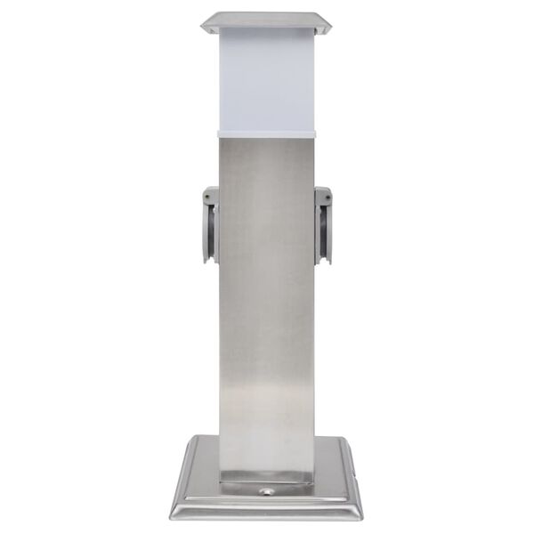 vidaXL Columna con enchufes de jard&iacute;n con l&aacute;mpara acero inoxidable