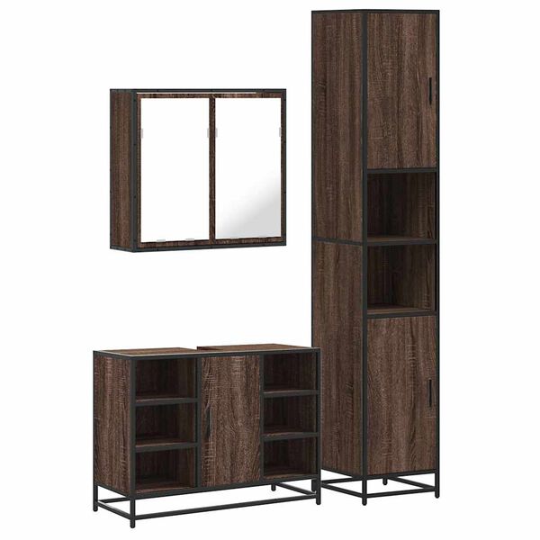 vidaXL Set de muebles baño 3 pzas madera contrachapada roble marrón