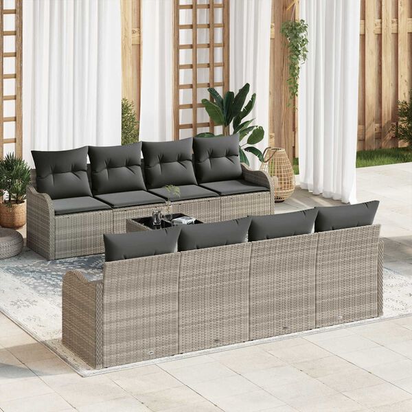 vidaXL Conjunto de sof&aacute; de jard&iacute;n 9 pcs Gris Claro y Gris Oscuro