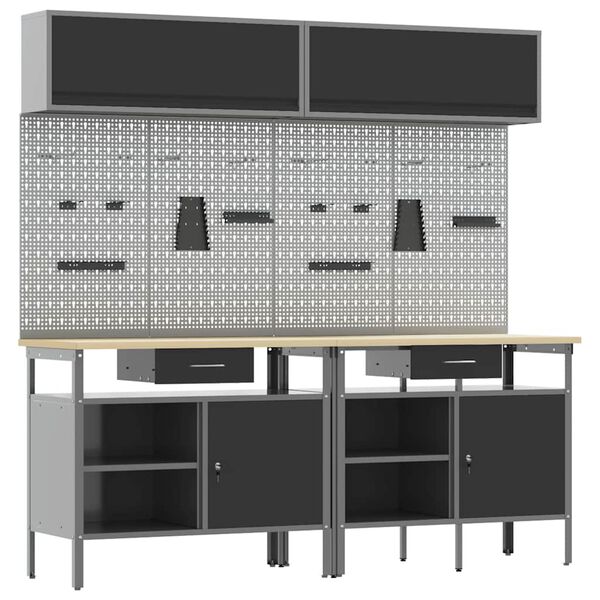 vidaXL Conjunto de banco de trabajo con cajón con estante Negro Acero
