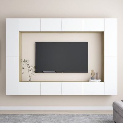 vidaXL Muebles de pared de TV 8 pzas aglomerado blanco y roble Sonoma