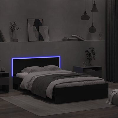 vidaXL Estructura de cama con cabecero y luces LED negro 135x190 cm