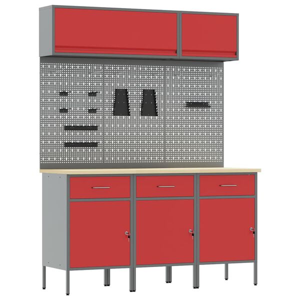 vidaXL Conjunto de armarios de trabajo con caj&oacute;n Manual 8 pcs Rojo