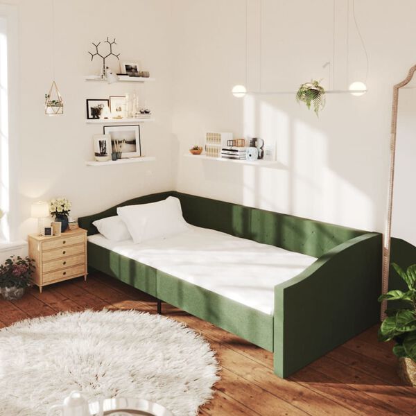 vidaXL Sof&aacute; cama con colch&oacute;n USB de tela verde oscuro 90x200 cm