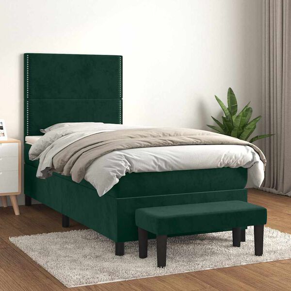 vidaXL Cama box spring con colch&oacute;n terciopelo verde oscuro 80x200 cm
