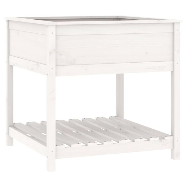 vidaXL Jardinera con estante madera maciza pino blanca 82,5x82,5x81 cm