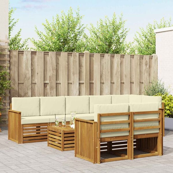 vidaXL Juegos de sof&aacute;s 9 pcs Natural y Crema Madera de Acacia S&oacute;lida