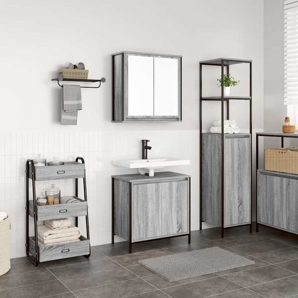 vidaXL Set de muebles de ba&ntilde;o 2 pzas madera contrachapada gris sonoma