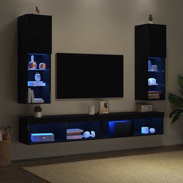 vidaXL Mueble de TV Montaje en la pared 2 pcs Negro 30,5 x 30 x 102 cm