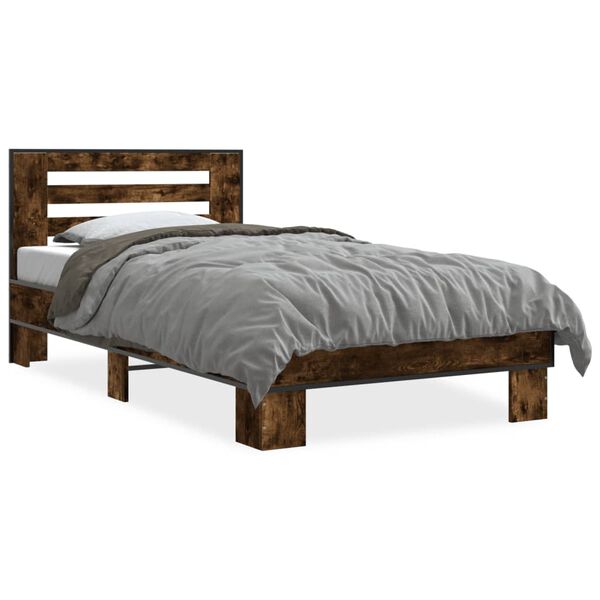 vidaXL Estructura cama madera ingenier&iacute;a metal roble ahumado 90x190 cm