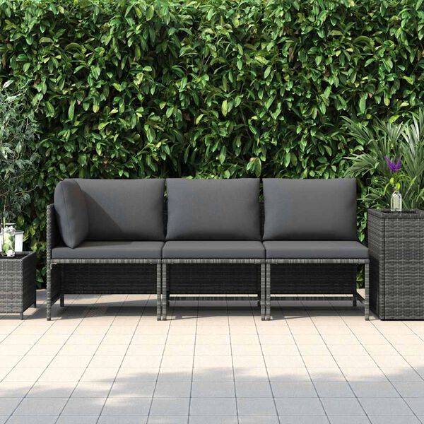 vidaXL Set de muebles de jardín 3 pzas y cojines ratán sintético gris