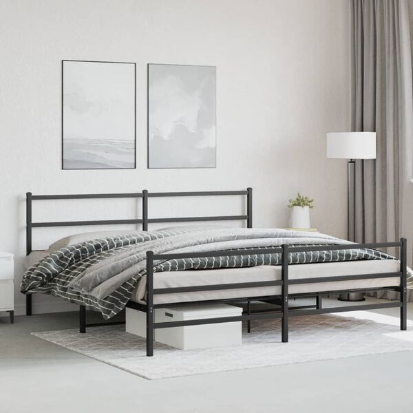 vidaXL Estructura cama sin colch&oacute;n con estribo metal negro 180x200 cm