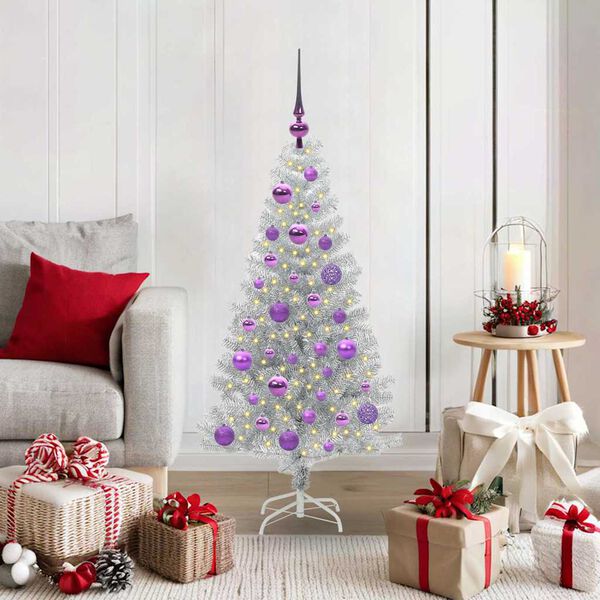 vidaXL &Aacute;rbol de Navidad con 150 LED con soporte Plateado 120 cm PET